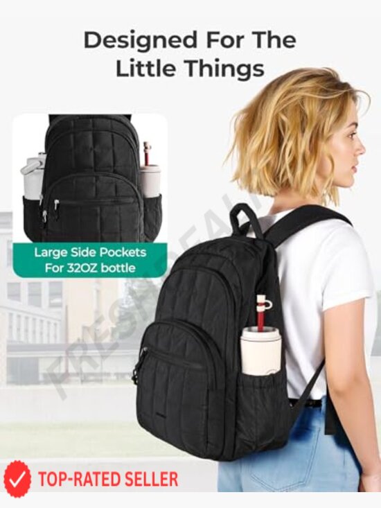 Quilted Laptop Backpack for Women Casual Daypack Water-Resistant Bookbag